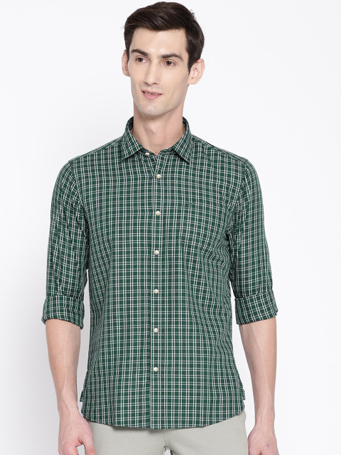 

Blackberrys Men Green & Off-White Slim Fit Checked Casual Shirt