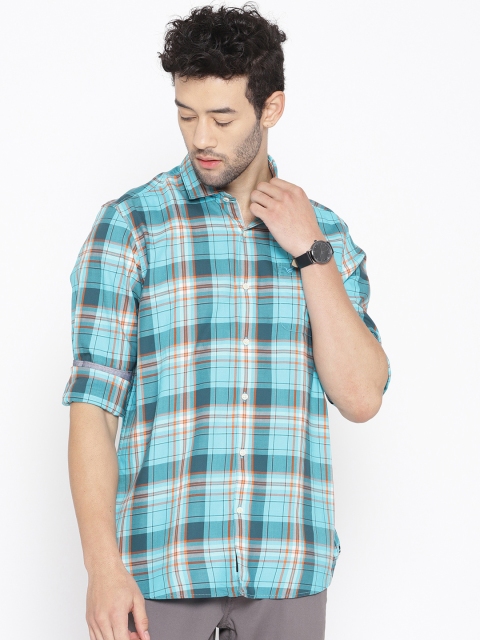 

Blackberrys Men Blue & Orange Slim Fit Checked Casual Shirt