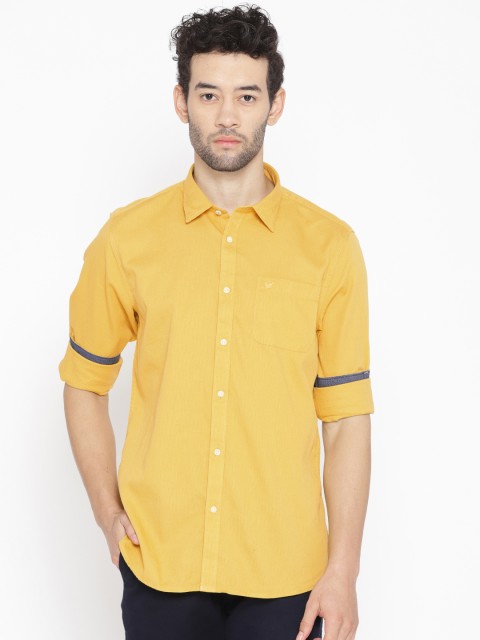

Blackberrys Men Mustard Yellow Slim Fit Self Design Casual Shirt