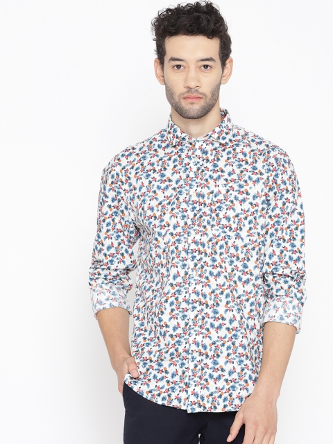 

Blackberrys Men Off-White & Navy Slim Fit Printed Casual Shirt