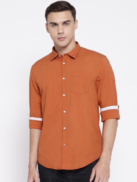 

Blackberrys Men Rust Orange Slim Fit Knitted Solid Casual Shirt