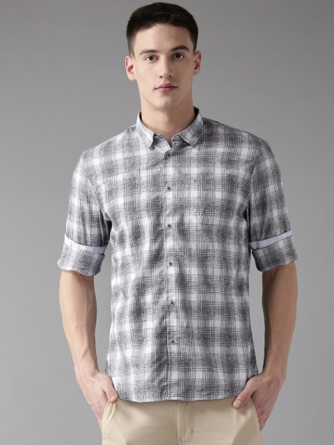 

Blackberrys Men Grey & White Slim Fit Checked Casual Shirt