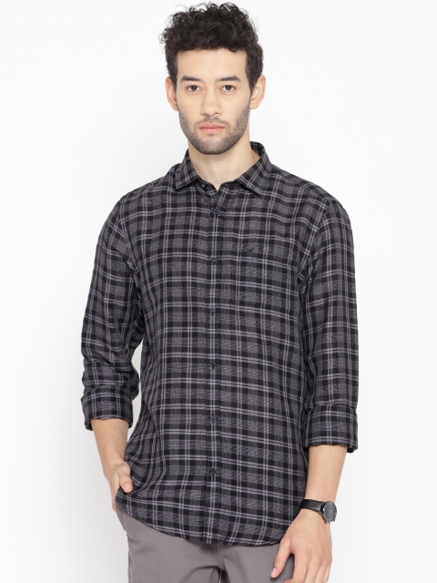 

Blackberrys Men Black & Grey Slim Fit Checked Casual Shirt