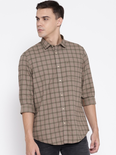 

Blackberrys Men Olive Brown Slim Fit Checked Casual Shirt