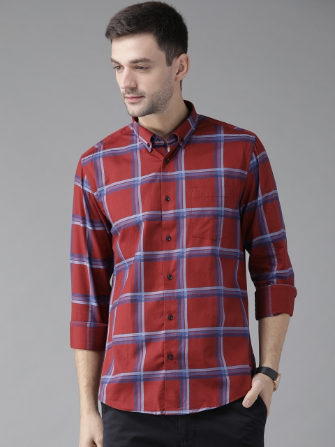 

Blackberrys Men Maroon & Blue Slim Fit Checked Casual Shirt