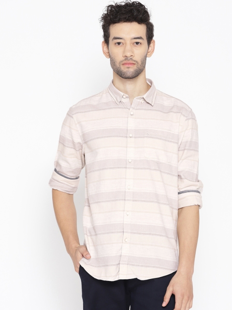 

Blackberrys Men Beige Slim Fit Striped Casual Shirt