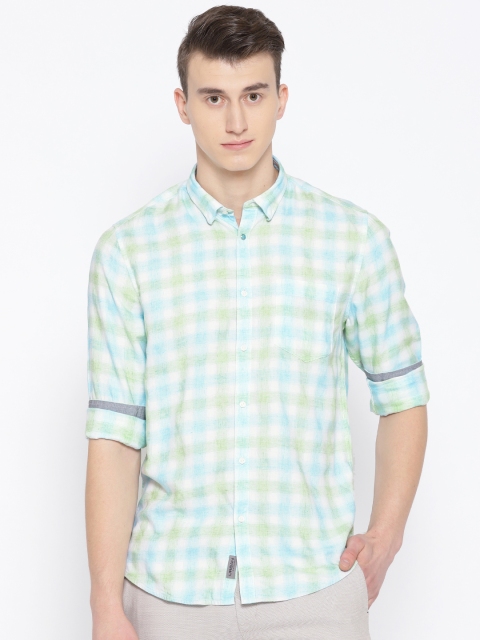 

Blackberrys Men Green & Blue Slim Fit Checked Casual Shirt
