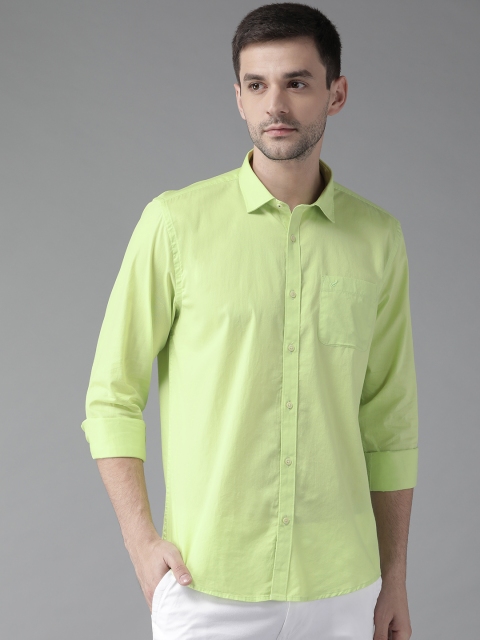 Men Lime Green Slim Fit Solid Casual Shirt