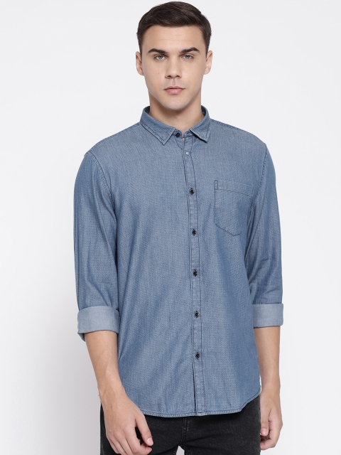 

Blackberrys Men Blue Slim Fit Chambray Self Design Casual Shirt