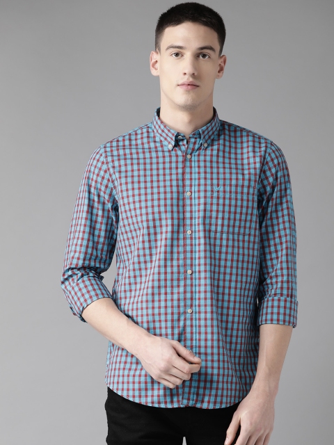 

Blackberrys Men Blue & Red Slim Fit Checked Casual Shirt