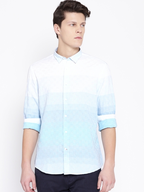 

Blackberrys Men Blue & White Slim Fit Colourblocked Casual Shirt