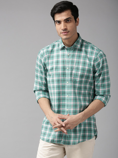 

Blackberrys Men Green & Off-White Slim Fit Checked Casual Shirt