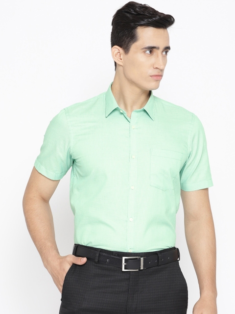 

Blackberrys Men Green Slim Fit Self Design Giza Cotton Formal Shirt