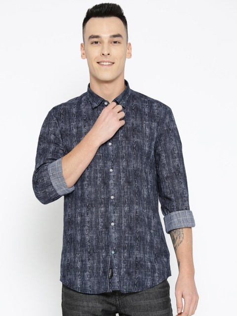 

Blackberrys Men Navy Blue Slim Fit Self Design Casual Shirt
