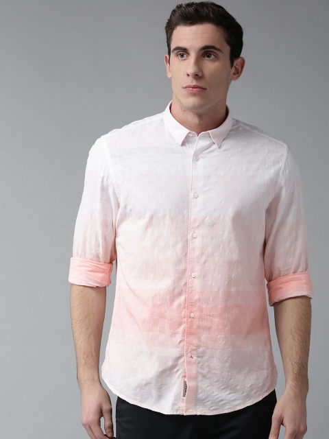 

Blackberrys Men White & Pink Slim Fit Self Design Casual Shirt