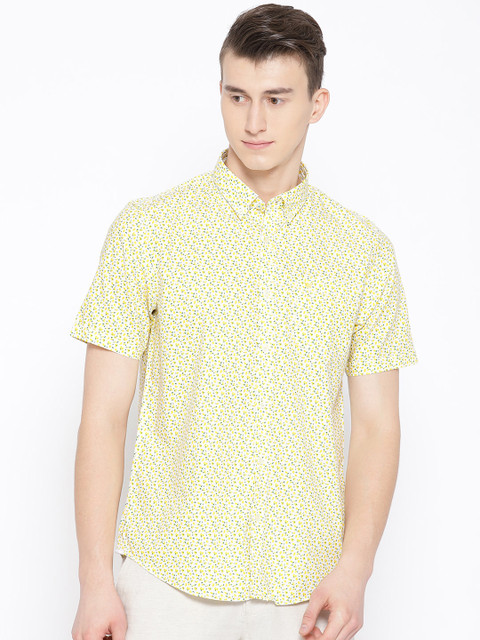 

Blackberrys Men Off-White & Yellow Slim Fit Printed Casual Shirt