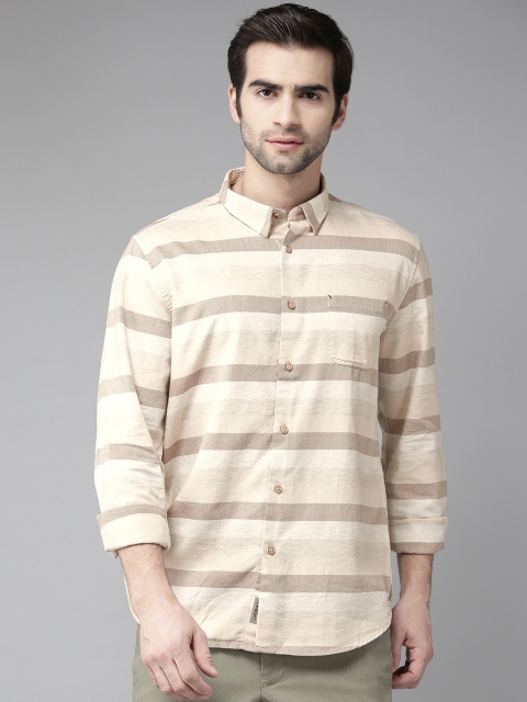 

Blackberrys Men Beige & Brown Slim Fit Striped Casual Shirt
