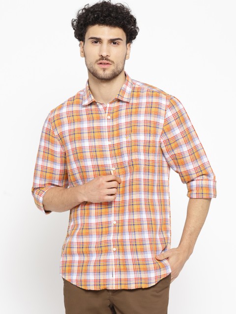 

Blackberrys Men Mustard Yellow & Off-White Slim Fit Checked Casual Shirt