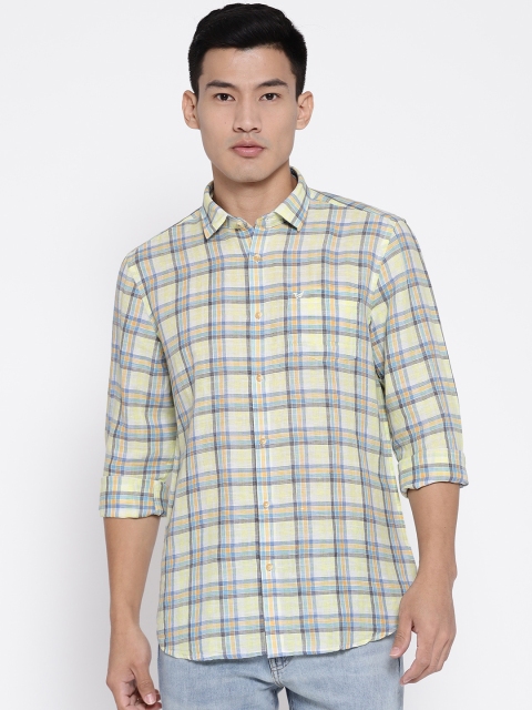 

Blackberrys Men Lime Green & Blue Slim Fit Checked Casual Shirt