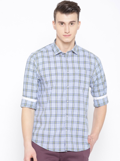 

Blackberrys Men Blue & Green Slim Fit Checked Casual Shirt