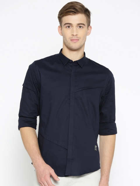 

Blackberrys Men Navy Blue Trim Regular Fit Knitted Solid Casual Shirt