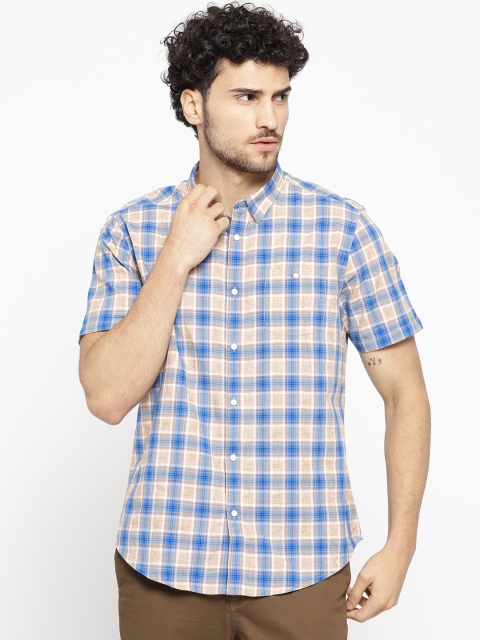 

Blackberrys Men Blue & Beige Slim Fit Checked Casual Shirt
