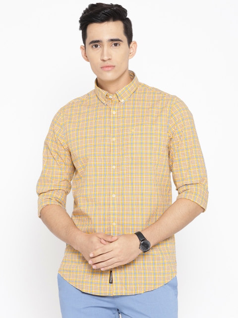 

Blackberrys Men Mustard Yellow & Blue Slim Fit Checked Casual Shirt