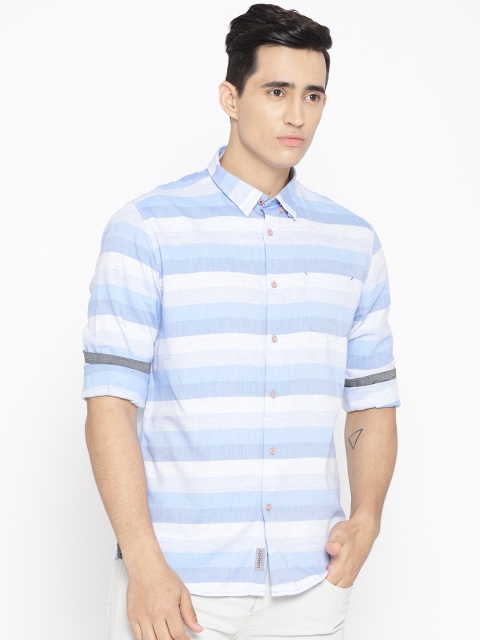 

Blackberrys Men Blue & Off-White Slim Fit Striped Casual Shirt