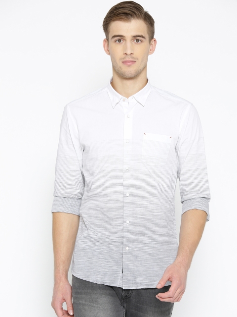 

Blackberrys Men Off-White & Grey Slim Fit Striped Casual Shirt
