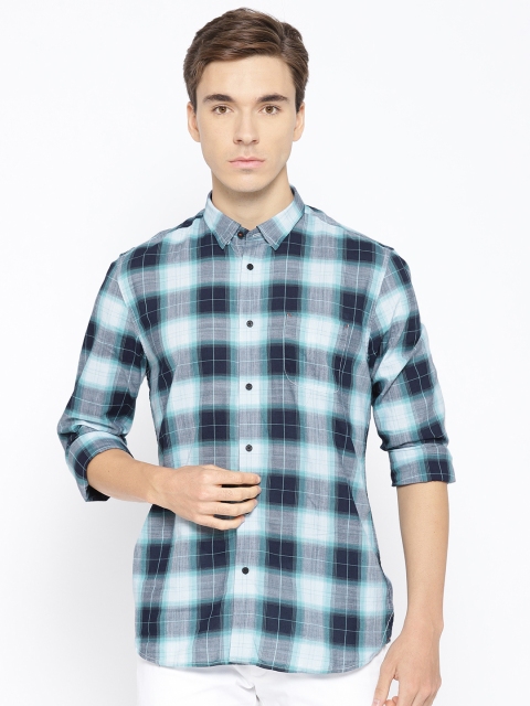 

Blackberrys Men Blue & Grey Slim Fit Checked Casual Shirt