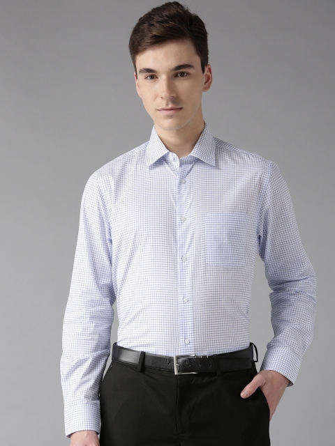 

Blackberrys Men White & Blue Slim Fit Checked Formal Shirt