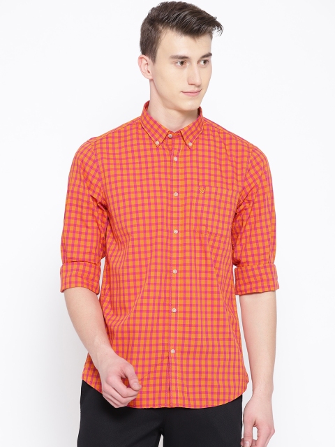 

Blackberrys Men Orange & Magenta Slim Fit Checked Casual Shirt