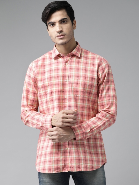 

Blackberrys Men Pink & Yellow Slim Fit Checked Casual Shirt