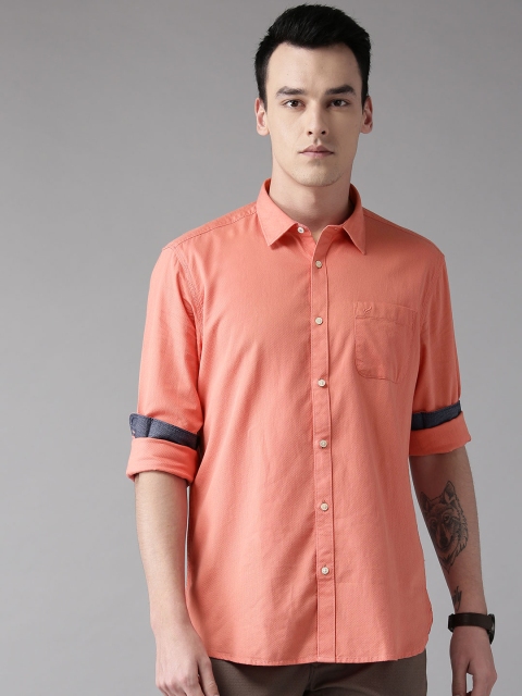 

Blackberrys Men Coral Orange Slim Fit Self Design Casual Shirt