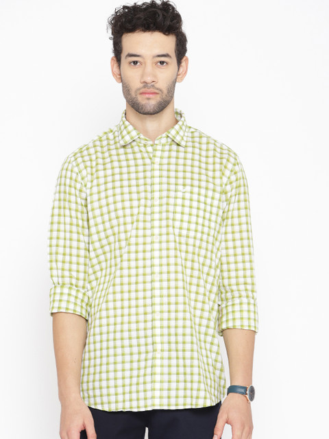 

Blackberrys Men Green & White Slim Fit Checked Casual Shirt