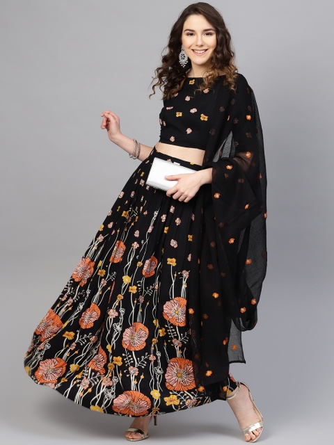 

anayna Black & Pink Block Print Ready to Wear Lehenga & Blouse with Dupatta
