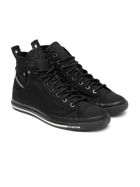 

DIESEL Men Black Solid Synthetic Mid-Top Sneakers