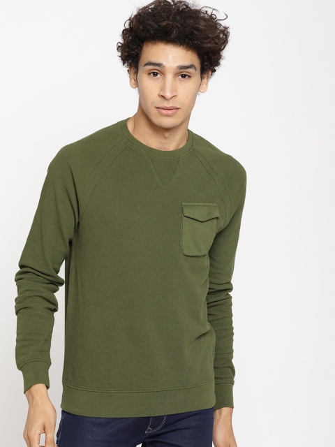 

Blackberrys Men Olive Green Solid Sweatshirt