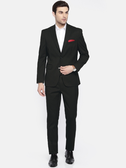 

SUITLTD Men Black Self-Striped Regular Fit Single-Breasted Formal Suit