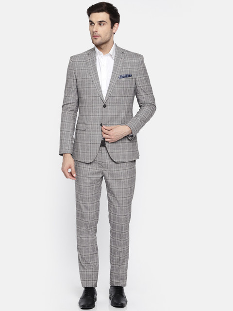 

SUITLTD Men Grey & Black Checked Slim Fit Single-Breasted Formal Suit