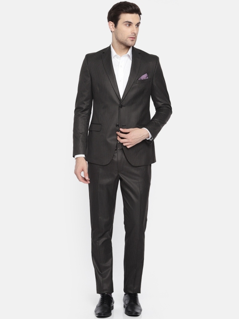

SUITLTD Men Black & Grey Striped Slim Fit Single-Breasted Formal Suit
