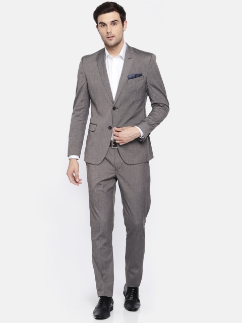 

SUITLTD Men Grey Solid Slim Fit Single-Breasted Formal Suit