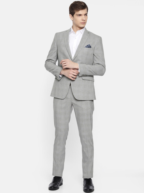 

SUITLTD Men Grey Checked Single-Breasted Slim Fit Formal Suit