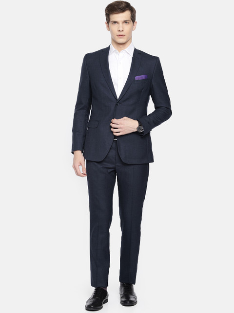 

SUITLTD Men Navy Blue Solid Slim Fit Single-Breasted Formal Suit