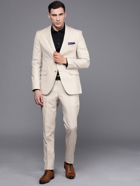 

SUITLTD Beige Solid Single-Breasted Slim Fit Formal Suit