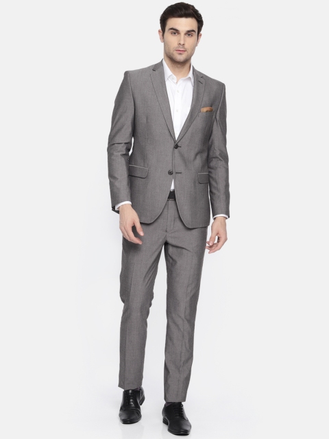 

SUITLTD Men Grey Solid Slim Fit Single-Breasted Formal Suit