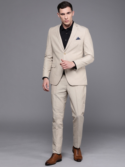 

SUITLTD Men Beige Slim Fit Solid Single-Breasted Formal Suit