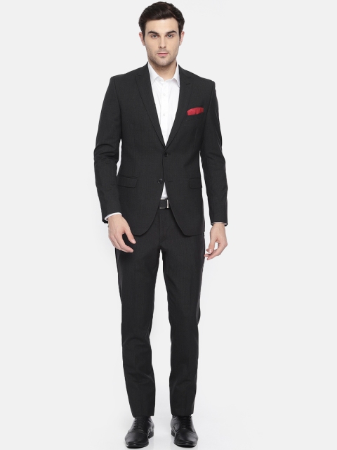

SUITLTD Men Black & Grey Striped Slim Fit Single-Breasted Formal Suit