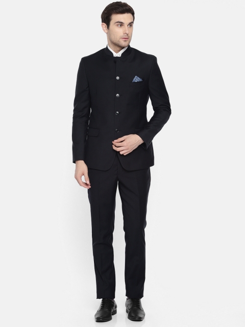

SUITLTD Men Black Solid Slim Fit Single-Breasted Bandhgala Suit