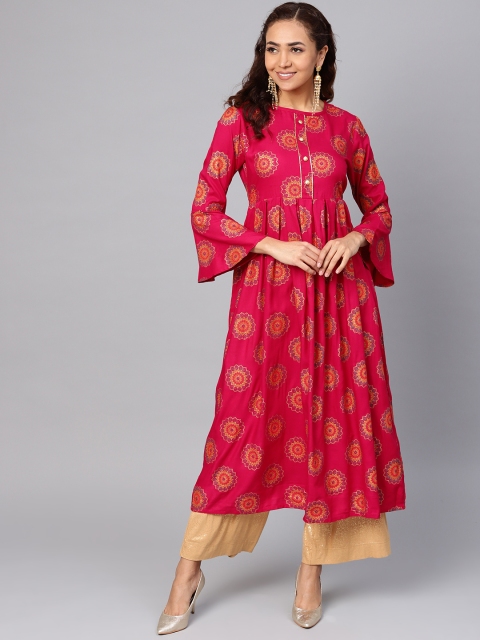 

Jompers Women Pink & Orange Printed A-Line Empire Kurta